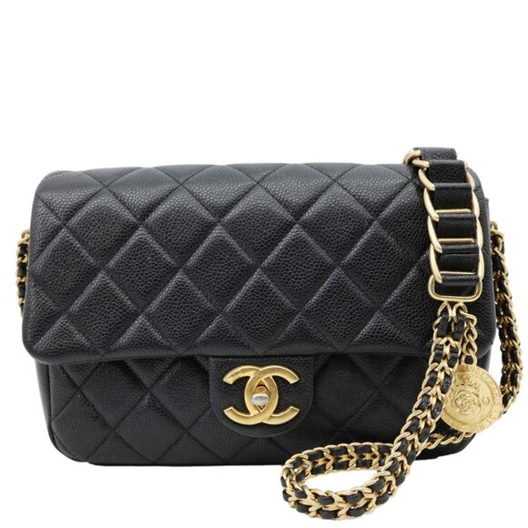 Chanel  Chain Soul Flap Quilted Caviar Leather Crossbody Bag Black - Picture 1 of 16